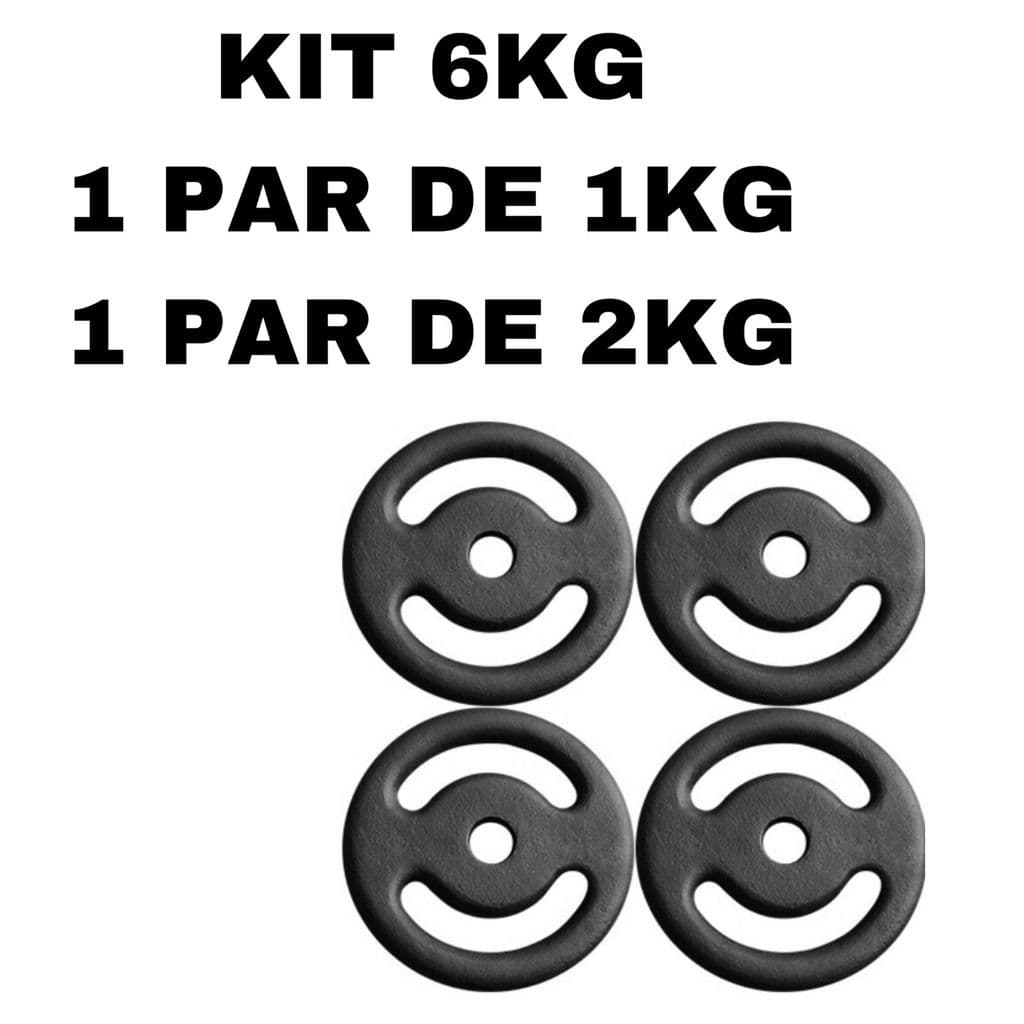 Kit Musculação 06kg Anilha Pintada  (1par ) De 1kg (1par) De 2kg