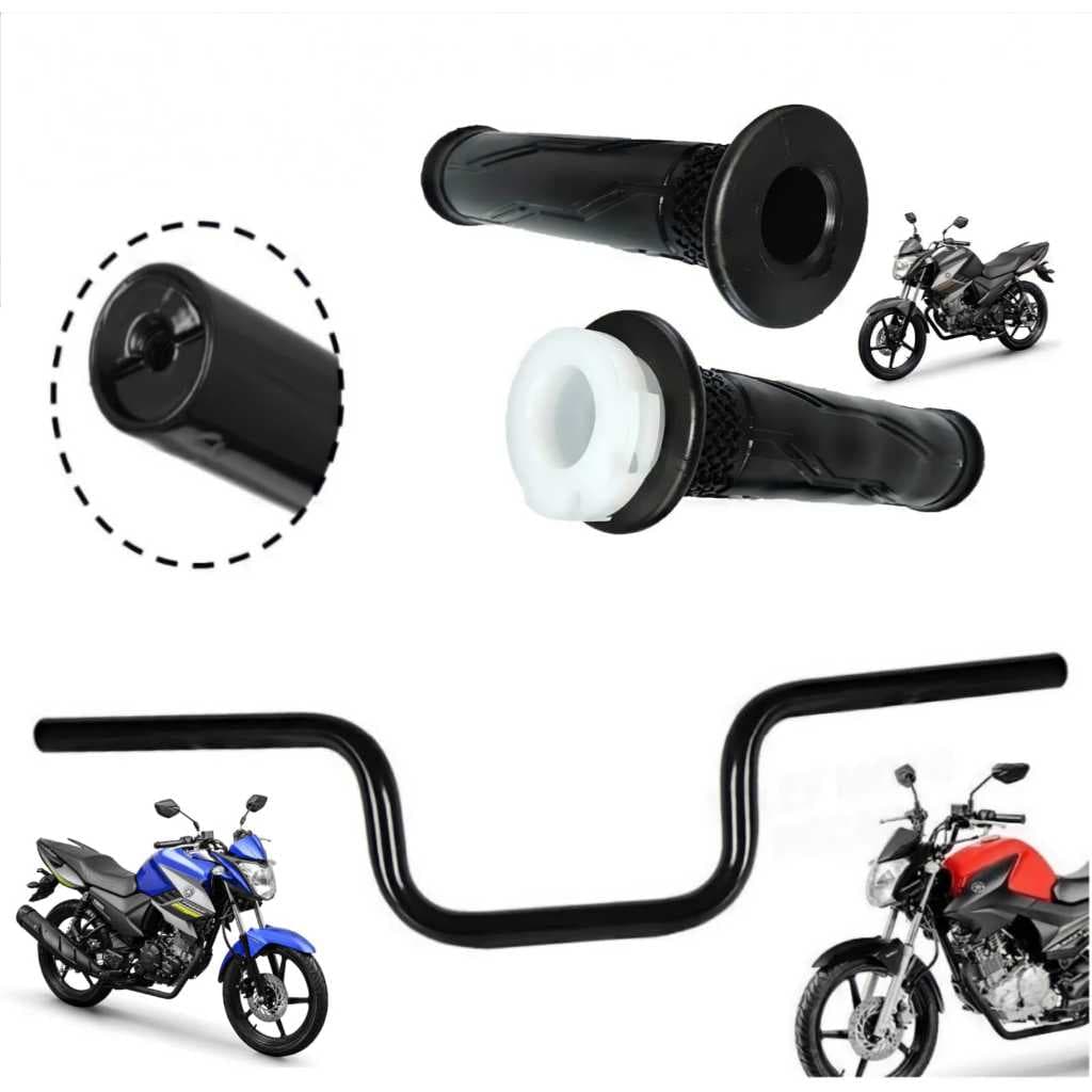 Kit Guidão Preto + Manopla Com Roldana Moto Yamaha Factor - Fazer 125/150 TODAS PROMOÇÃO