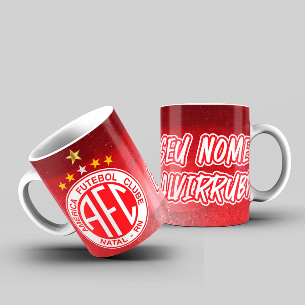 Caneca Personalizada do América/RN Com Seu Nome - Produtos do América de Natal