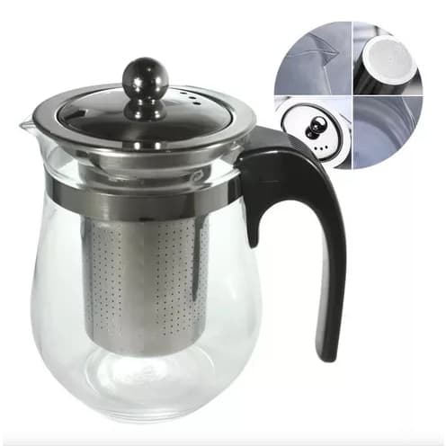 CHALEIRA DE VIDRO COM INFUSOR + TAMPA DE INOX + ALCA DE PLASTICO 500ML