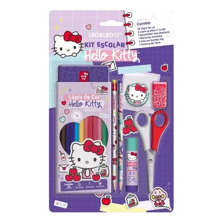 Kit Escolar Hello Kitty 18 Itens Lapis De Cor Leo E Leo