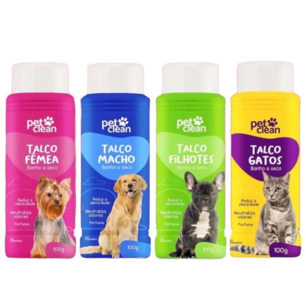 Talco para Cachorro e Gato Pet Clean 100g Banho a Seco Perfuma Neutraliza Odor Reduz a Oleosidade