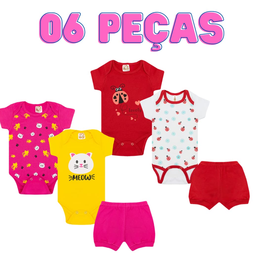 Kit Body Bebê 6 Peças Conjunto de Menina E Menino