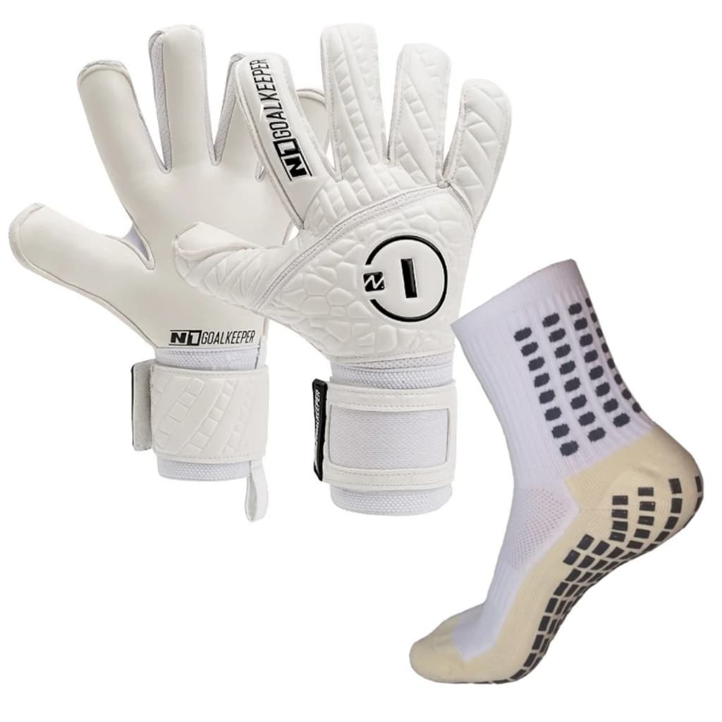 Luva de Goleiro Profissional N1 Cronos White + Meia Antiderrapante - Envio Mesmo DIA