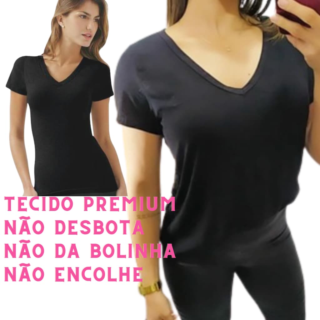 Blusa Feminina T Shirt Baby Look Gola V Preta Basica Manga Curta Camiseta  Envio Rápido Blusinha Pobrinha Roupa Camisa Blusa