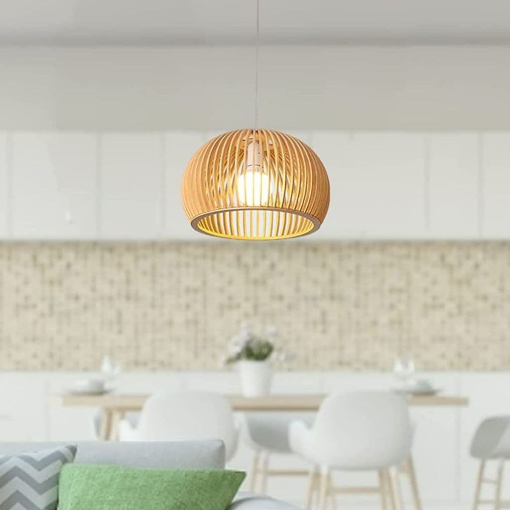 Lustre Luminária Cozinha Grande Pendente Bola de Madeira Sala de Jantar Novo Quartdf Cru Decoração Não acompanha lâmpada
