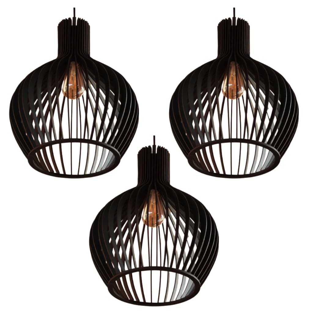 Kit 3 Pendentes Luminárias Balcão De Cozinha Varanda Cor Preto - 3gmp