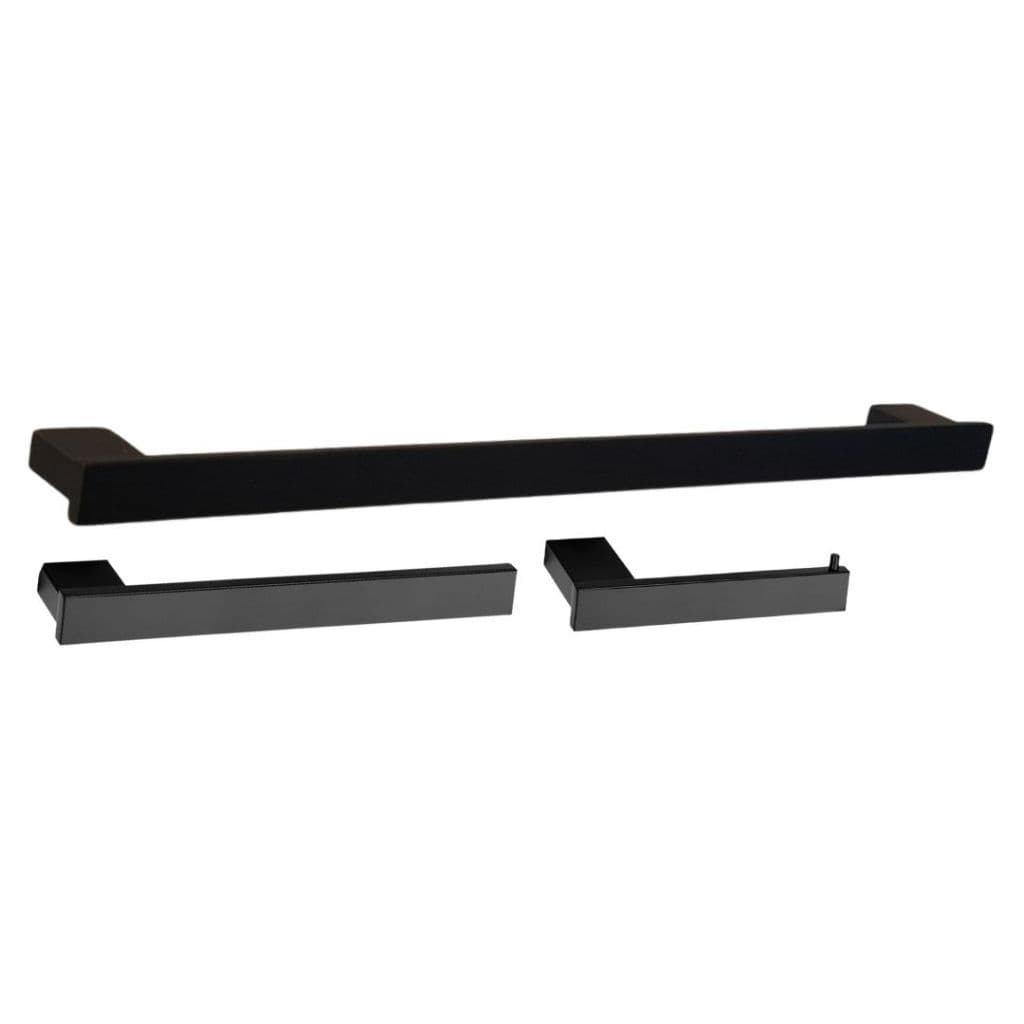 KIT ACESSÓRIO BANHEIRO INOX PRETO FOSCO TOALHEIRO BANHO SIMPLES 3 PEÇAS