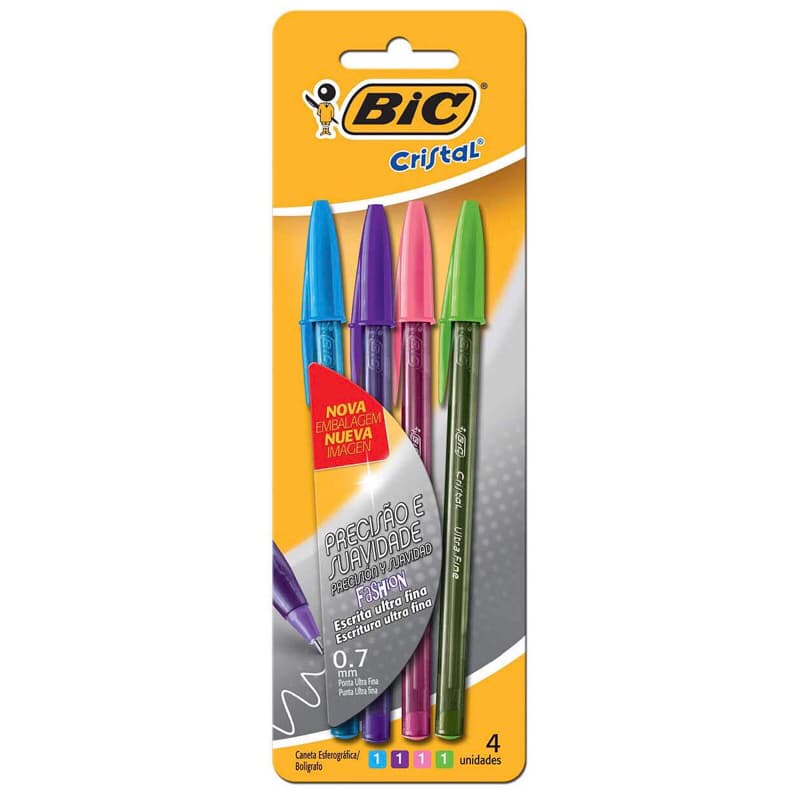 Canetas Colorida Bic Cristal Fashion Kit Caneta com 4 Cores escrita 1.2mm 4
