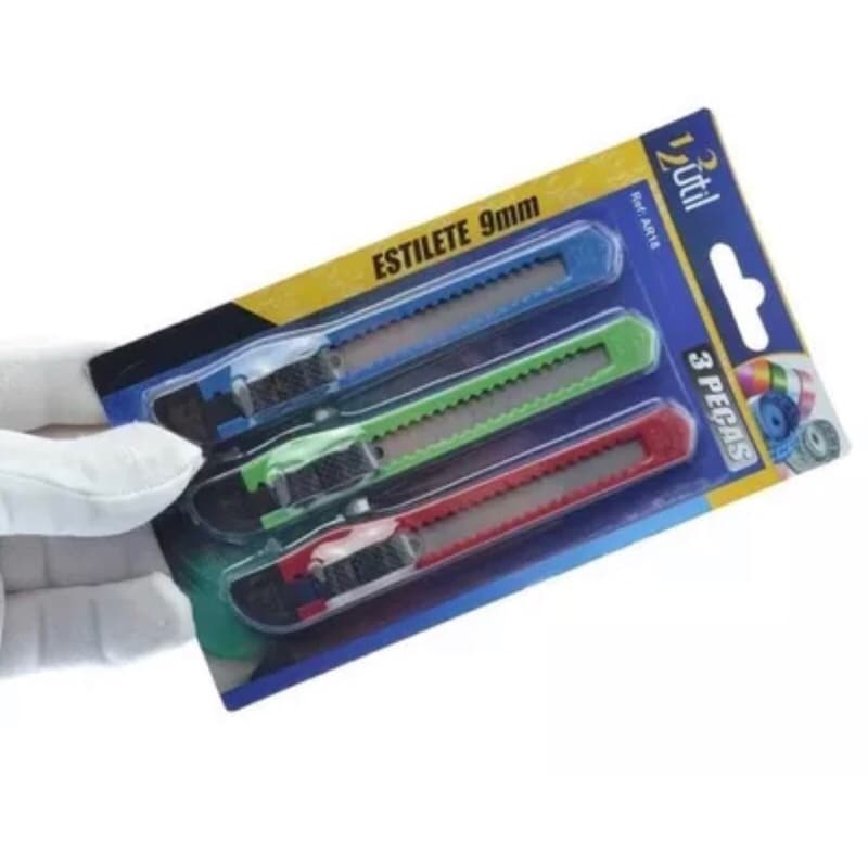 Kit Estilete Profissional Ergonômico 18mm Emborrachado Com Trava de Segurança + Lamina