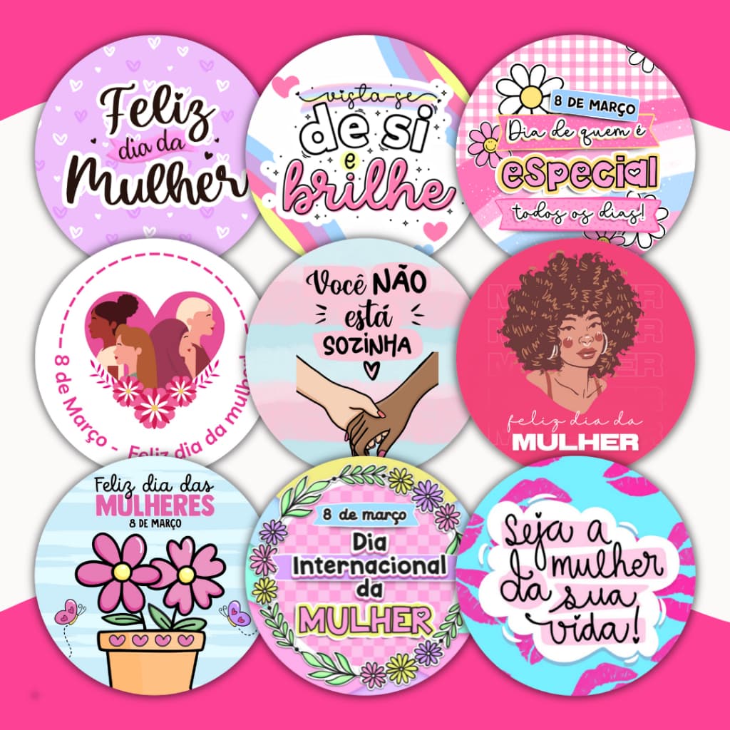 Kit 100 Adesivos Feliz Dia das Mulheres Embalagem Cliente Presente Lembrancinha Mimo