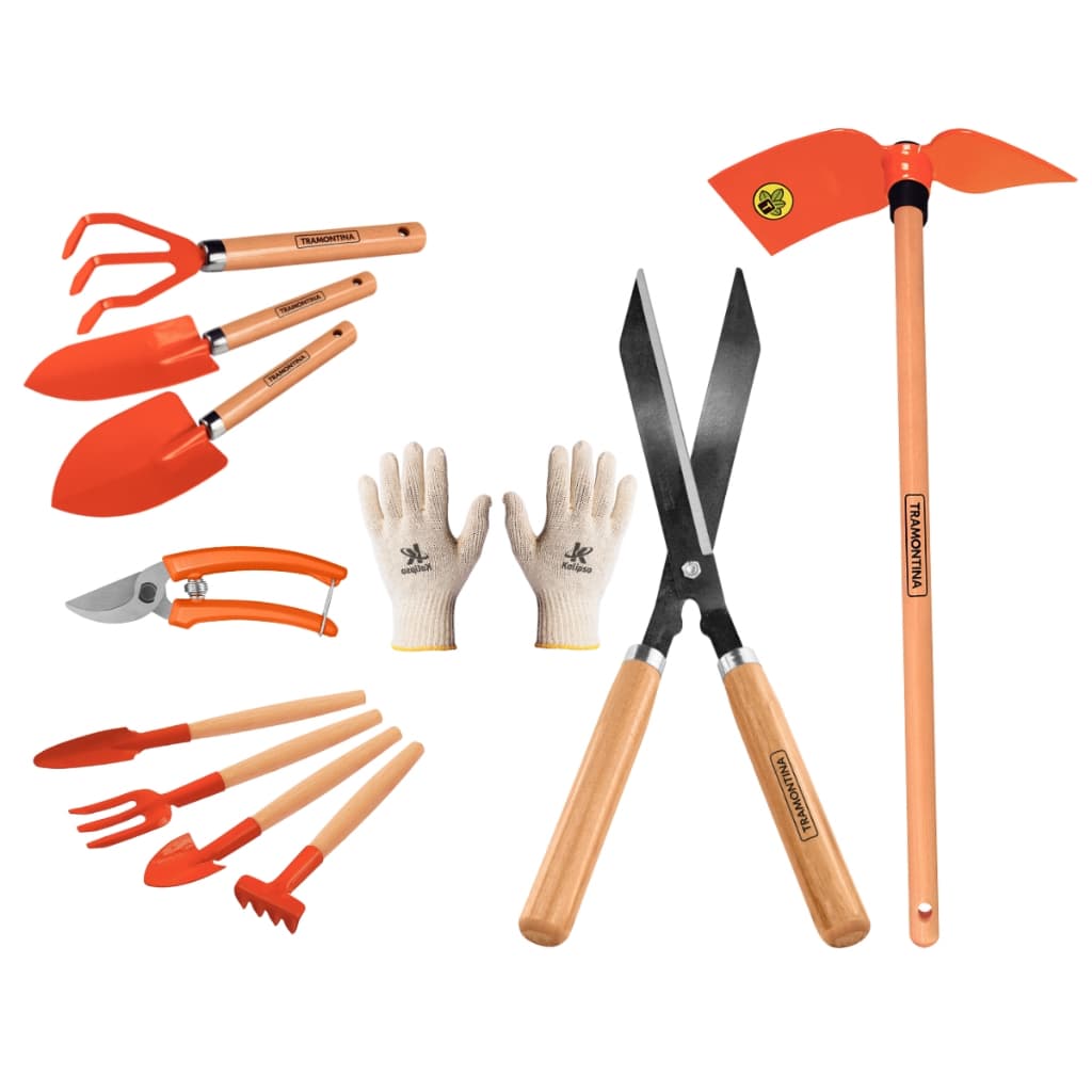 Kit 10 Peças Jardinagem Tramontina Manutenção do Jardim Com Luva