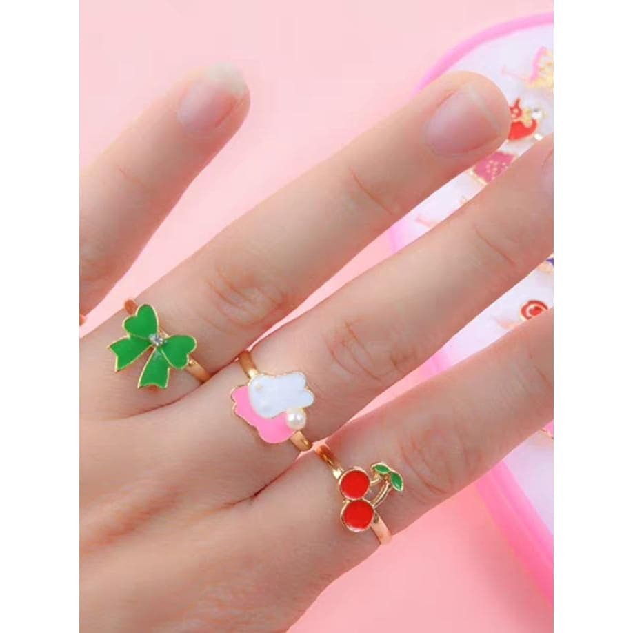 12 Pçs Anéis De Liga Ajustável Bebê Menina Moda Anéis Sem caixa