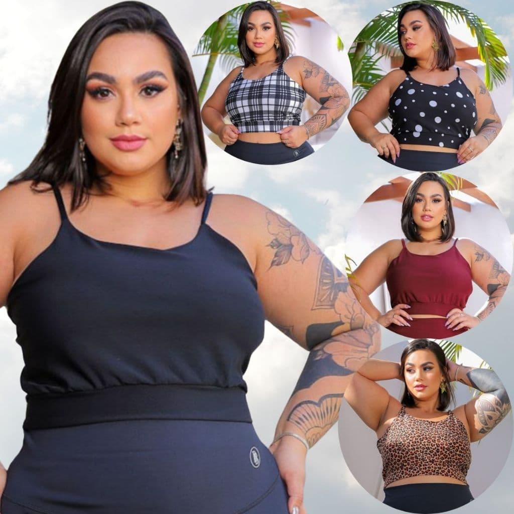 Kit 3 Top Alça Fina Reforçado Plus Size Moda Tendência Calor Verão Academia