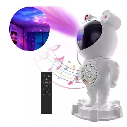 Luminária Projetor Astronauta Galáxia Estrelas Nebulosa Caixinha de Som Bluetooth