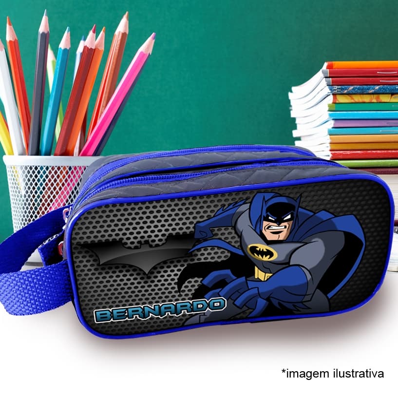 Estojo duplo escolar personalizado com nome, Batman