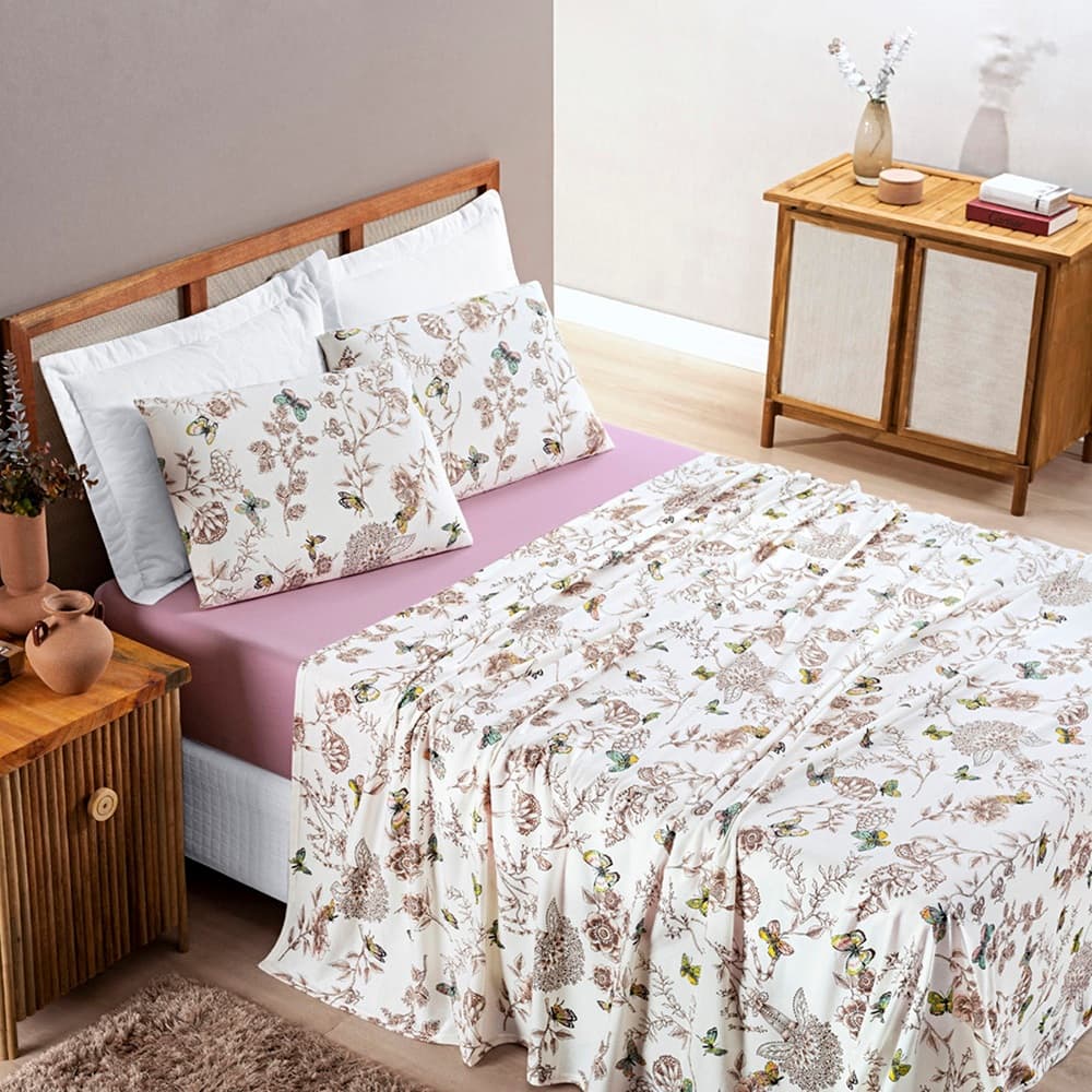 Jogo de Lençol/Jogo de Cama Quality King 4 Peças Lençol 100% Algodão Malha Penteada Macio