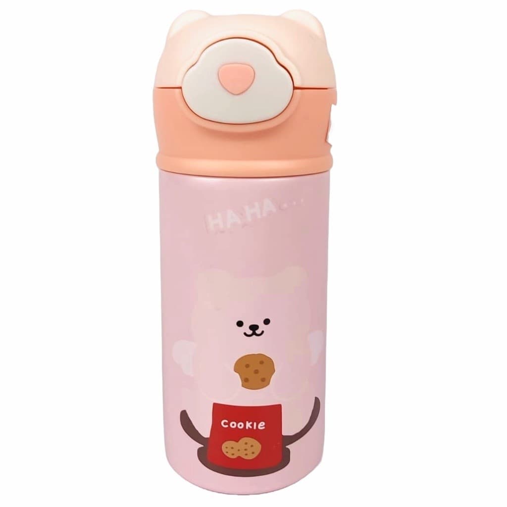 Garrafa Térmica Infantil Ursinho Cookie Pessego e Rosa 350ml