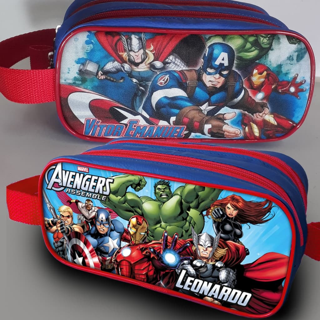 Estojo duplo personalizado com nome tema Avengers Capitão América
