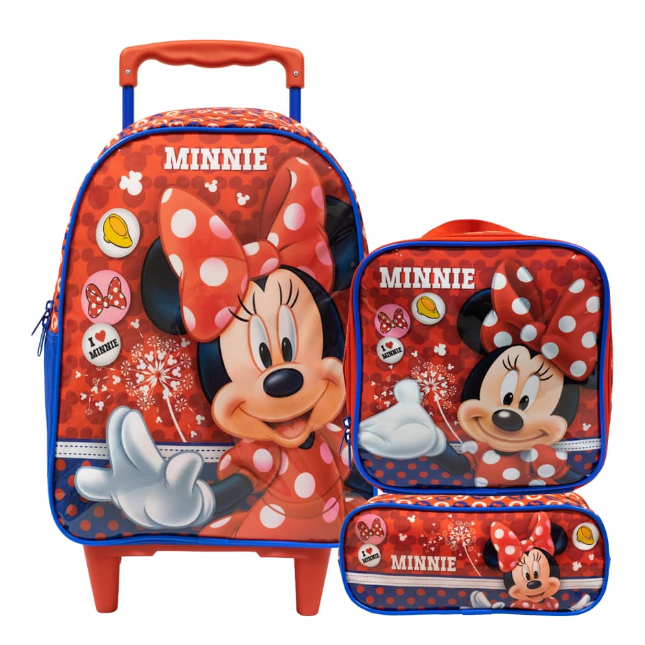 Kit escolar Mochila M Minnie Mouse Rodinha Lancheira Estojo Infantil Lançamento