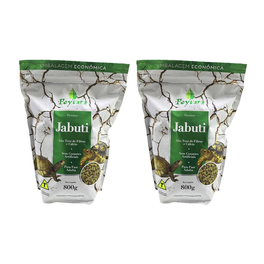 Kit 2 Ração para Jabuti Tartaruga Poytara Ziplock 800g