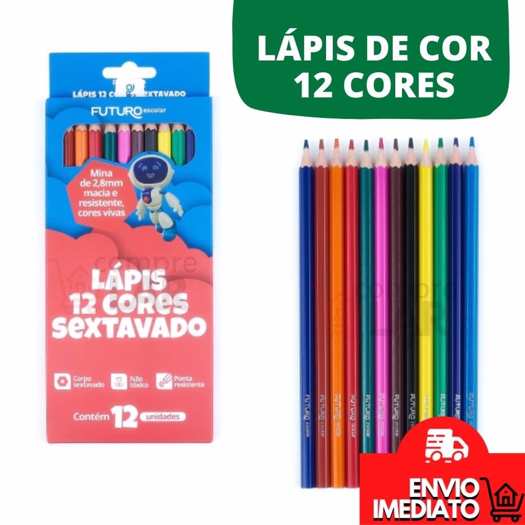 Lápis de Cor 12 Cores Multicolor Lapis Sextavado Colorido