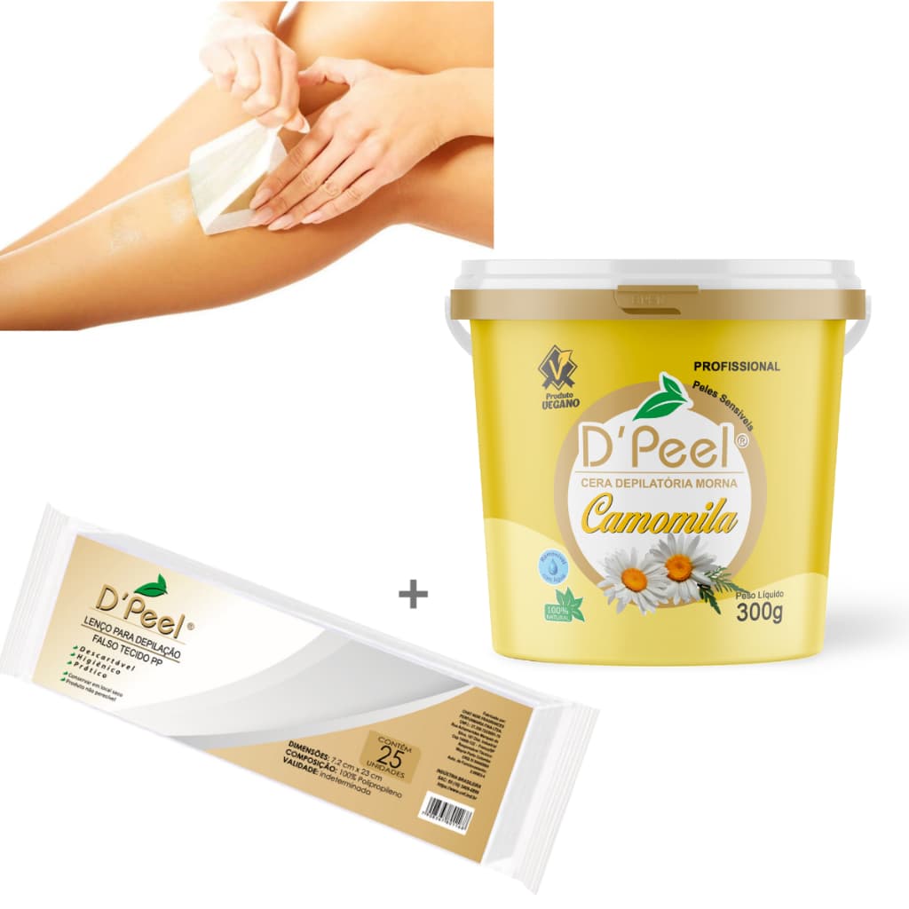 Kit Cera Camomila Dpeel 300 g Hidrossolúvel Depilação Profissional + 1 Papel tnt 25 unidades 23cm x