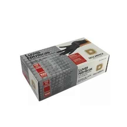 Kit 100 Luvas Descartáveis Antiderrapantes Nitrilica Preta Sem Pó Para Hamburgueria Confeitaria Tatto Tatuador Manicure
