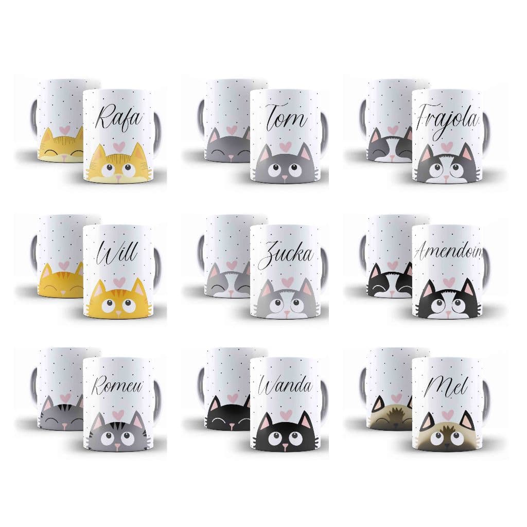 Caneca Porcelana Gato Gatinho Personalizada Com Nome