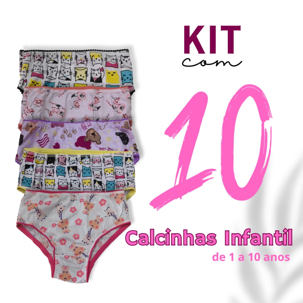 Kit  10 calcinhas Infantil crianças meninas calçolinha algodão