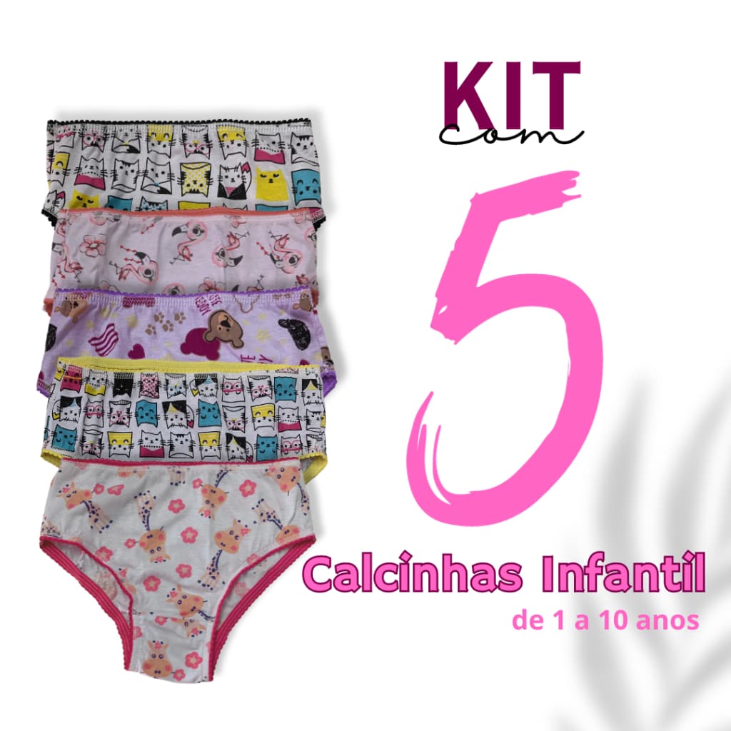 Kit  5 calcinhas Infantil crianças meninas calçolinha algodão