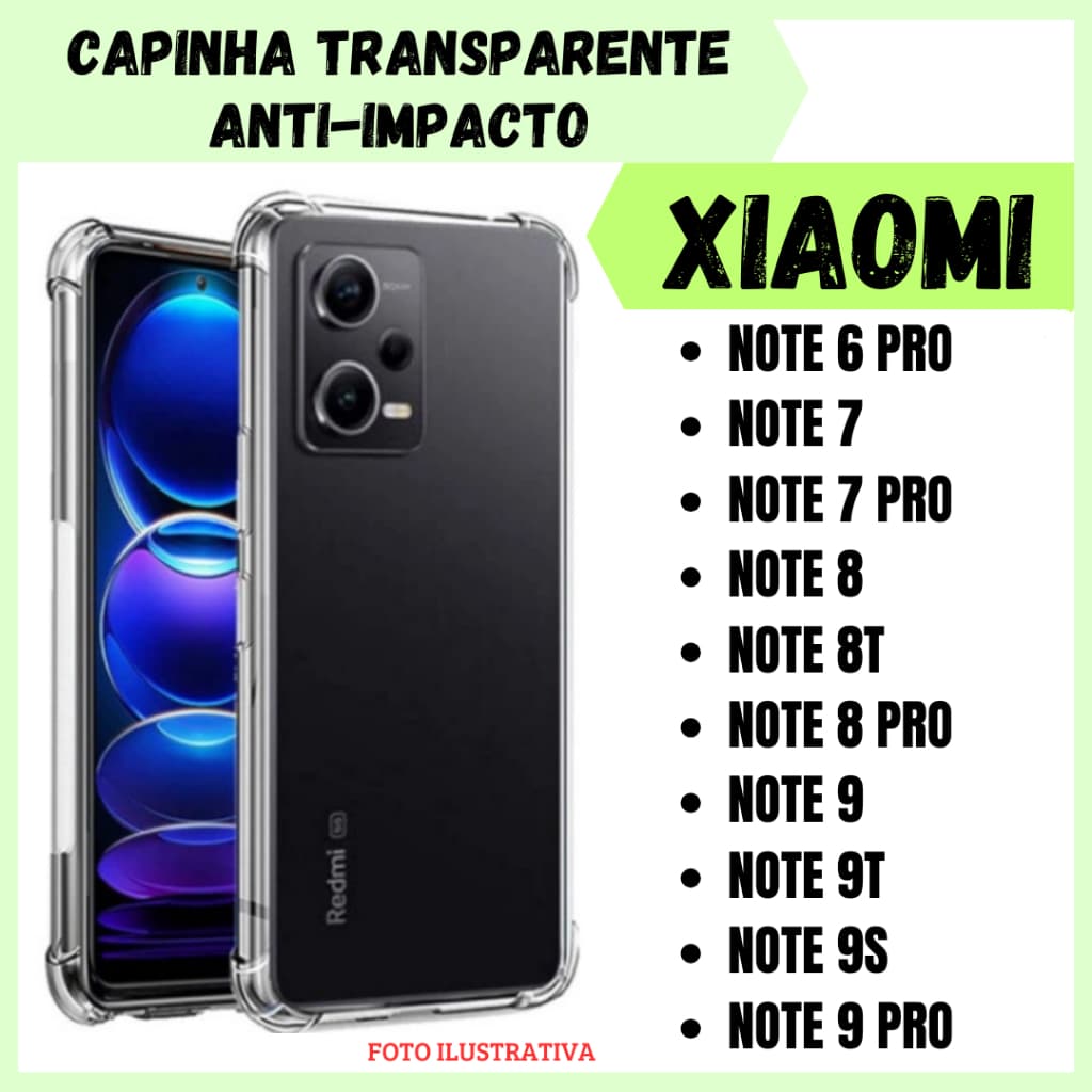 Capa Transparente Anti Impacto Xiaomi Redmi Note 6 Pro / Note 7 / Note 7 Pro / Note 8 / Note 8 Pro / Note 8T / Note 9 / Note 9s / Note 9T / Note 9 Pro /Capinha Simples Para Celular (CF09)