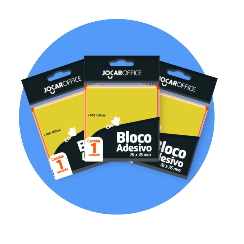 Kit 3 Bloco Adesivo 76x76mm Amarelo Jocar Office