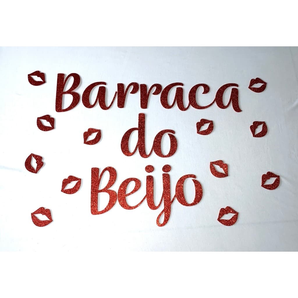 Escrita Barraca Do Beijo No Eva Com Glíter 13 Cm Para Decoração