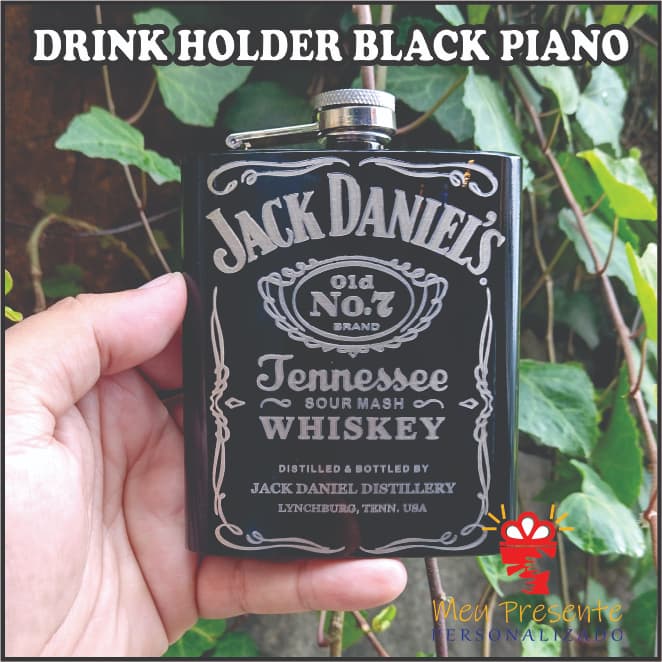 Cantil de bolso - Cantil whisky inox - porta bebidas (copo whisky) PRETO BRILHO