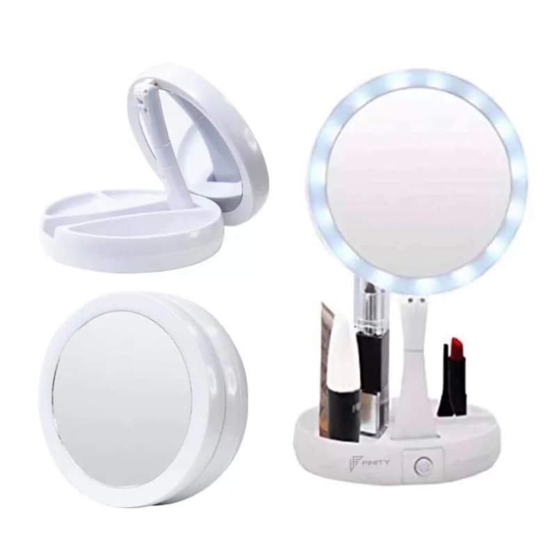 Espelho com Led De Mesa Com Aumento 10x Led luz Dobravel Para Maquiagem Pronta Entrega