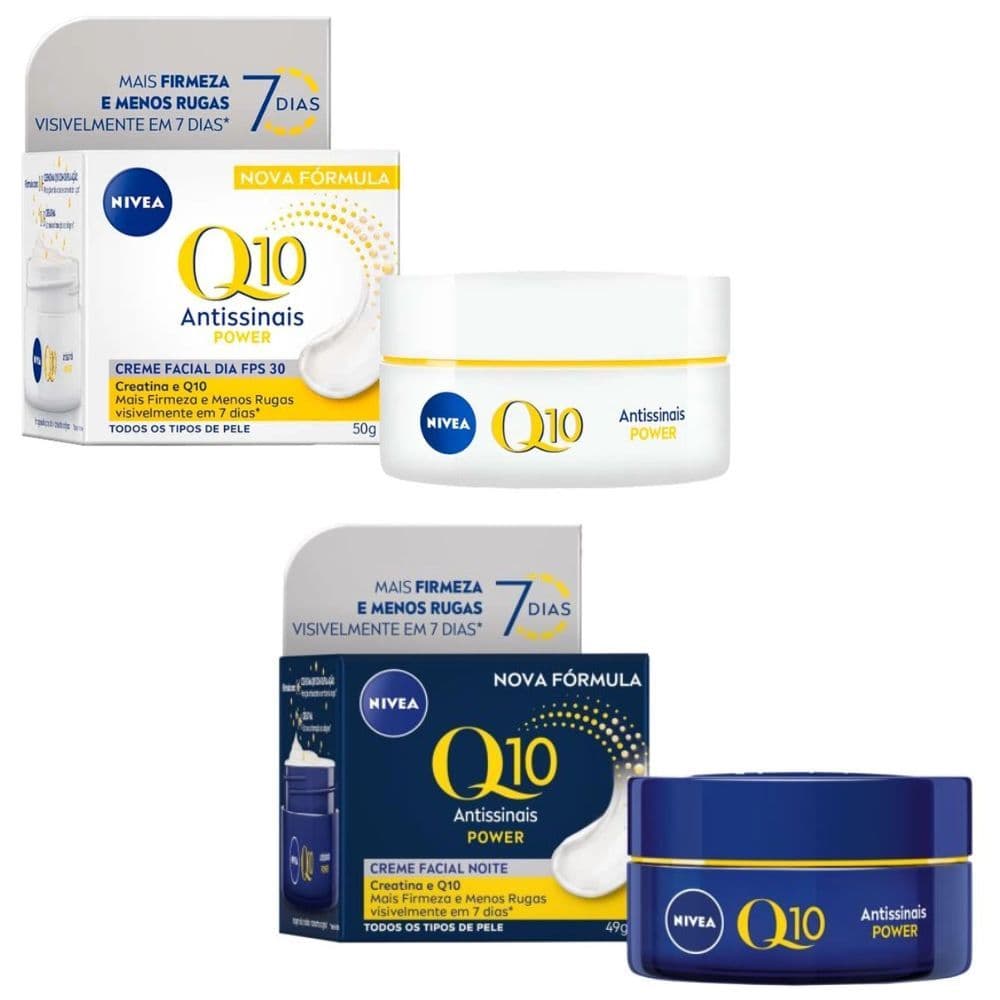Kit Creme Facial Power Q10 Nivea Anti Rugas Antiidade Dia e Noite Com FPS30 Pele Seca