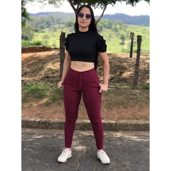 Calça Jogger feminina Bordo Pronta Entrega