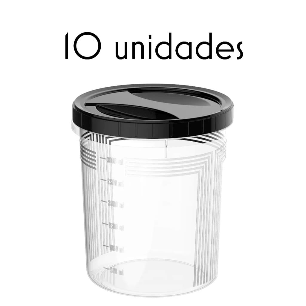 Kit 10 Unidades Pote de Plástico com Rosca 3 Litros Tampa Preta