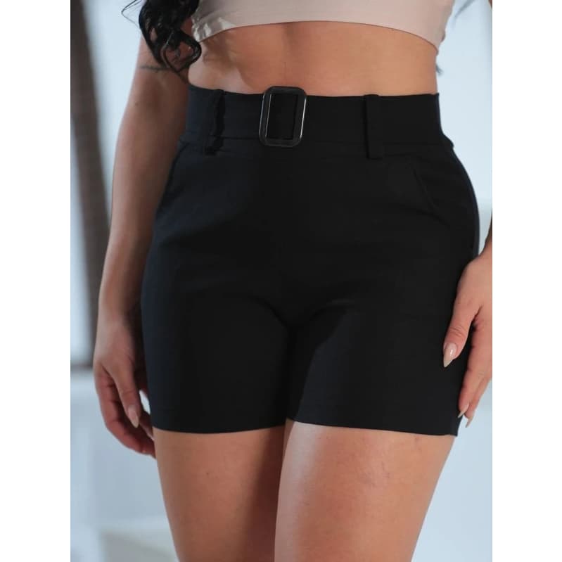 SHORT BENGALINE PRETO CINTO FAKE MODA TEDENCIA