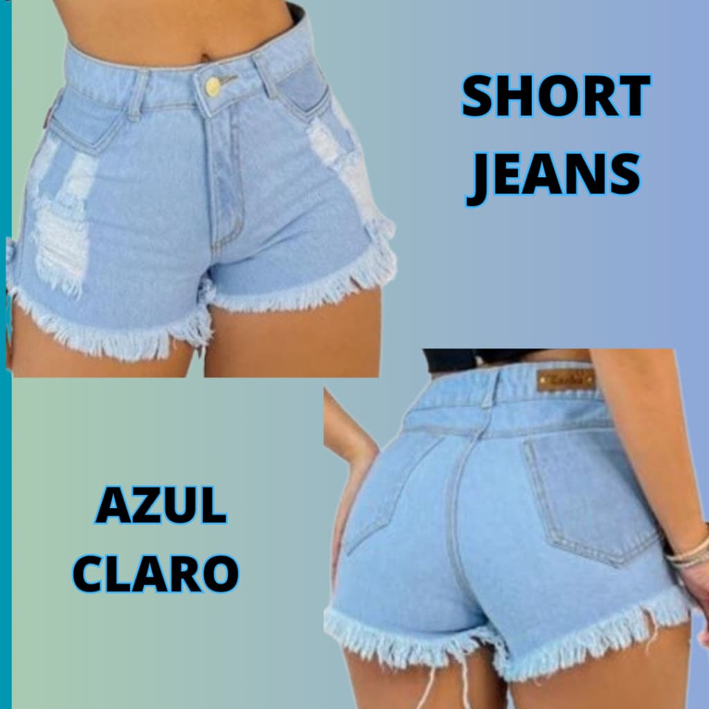 Short Jeans Feminino Cintura Alta Modelo Detonado Da moda Short Curto Jeans Premium Da moda Short Curto