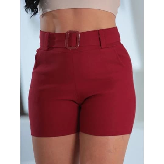 SHORT  FEMININO BENGALINE COM CINTO FAKE MODA TEDENCIA