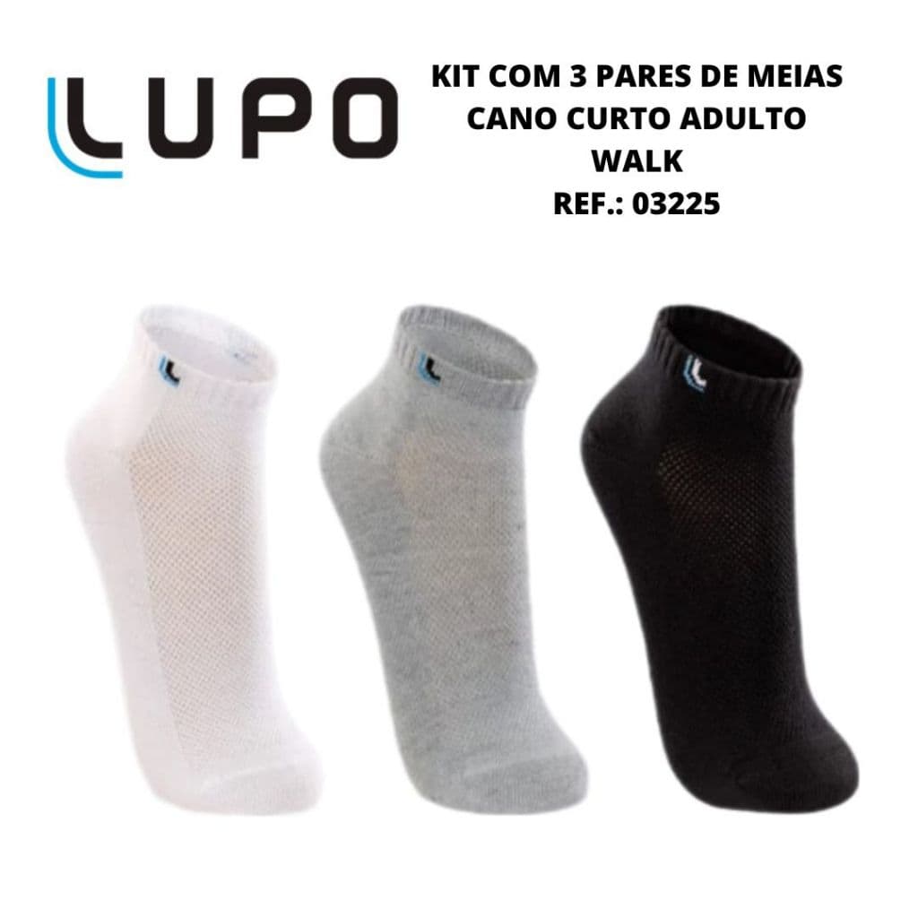 Kit com 3 pares de meia cano curto adulto Walk Lupo Ref.: 03225