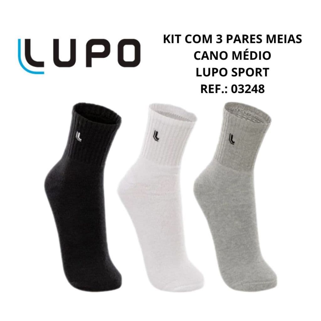 Kit com 3 pares de meias cano médio adulto Lupo Sport Ref.: 03248