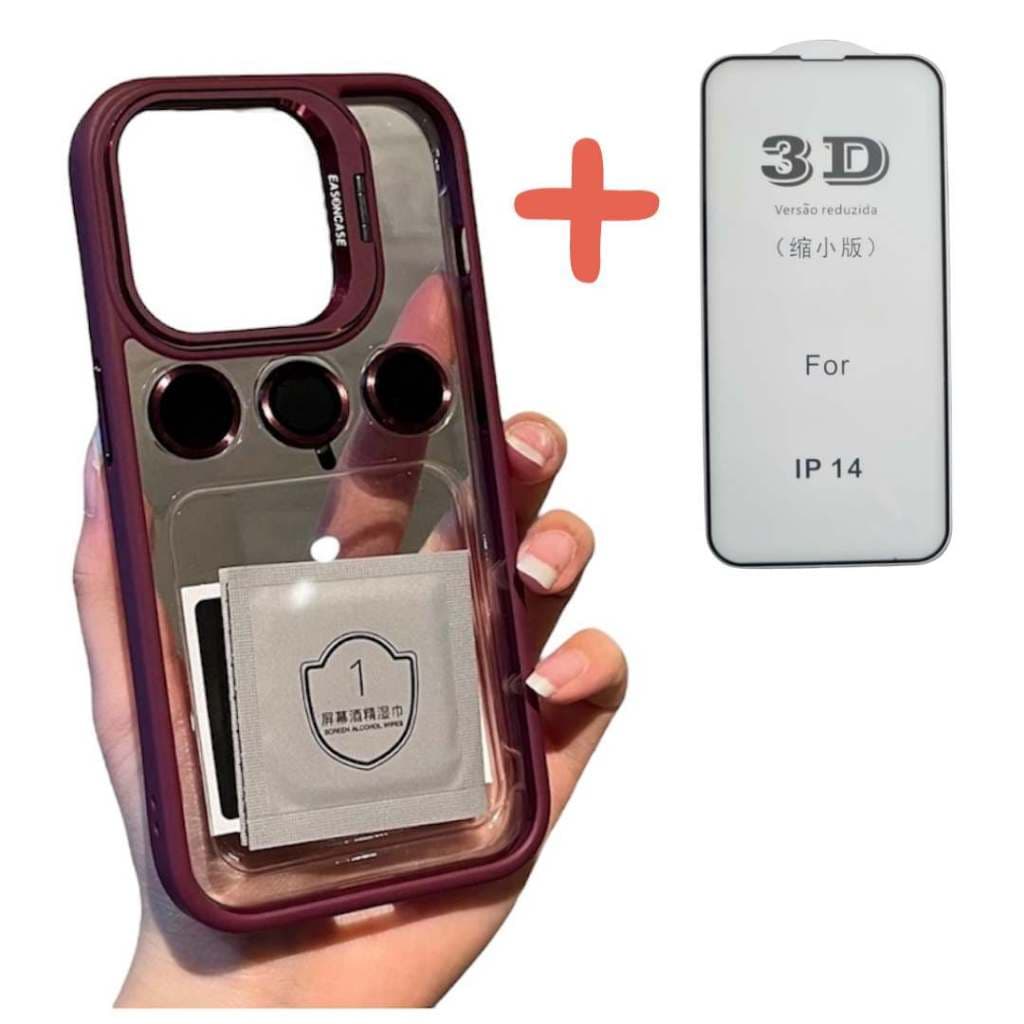 CAPA CASE CAPINHA AUTO GLASS COM PROTEÇÃO PARA CAMERA COM SUPORTE  PARA IPHONE 13, 13 PRO, 13 PRO MAX, IPHONE 14, 14 PRO MAX, 14 PRO,  14 PLUS, IPHONE 15, IPHONE 15 PRO, IPHONE 15 PRO MAX, IPHONE 15 PLUS