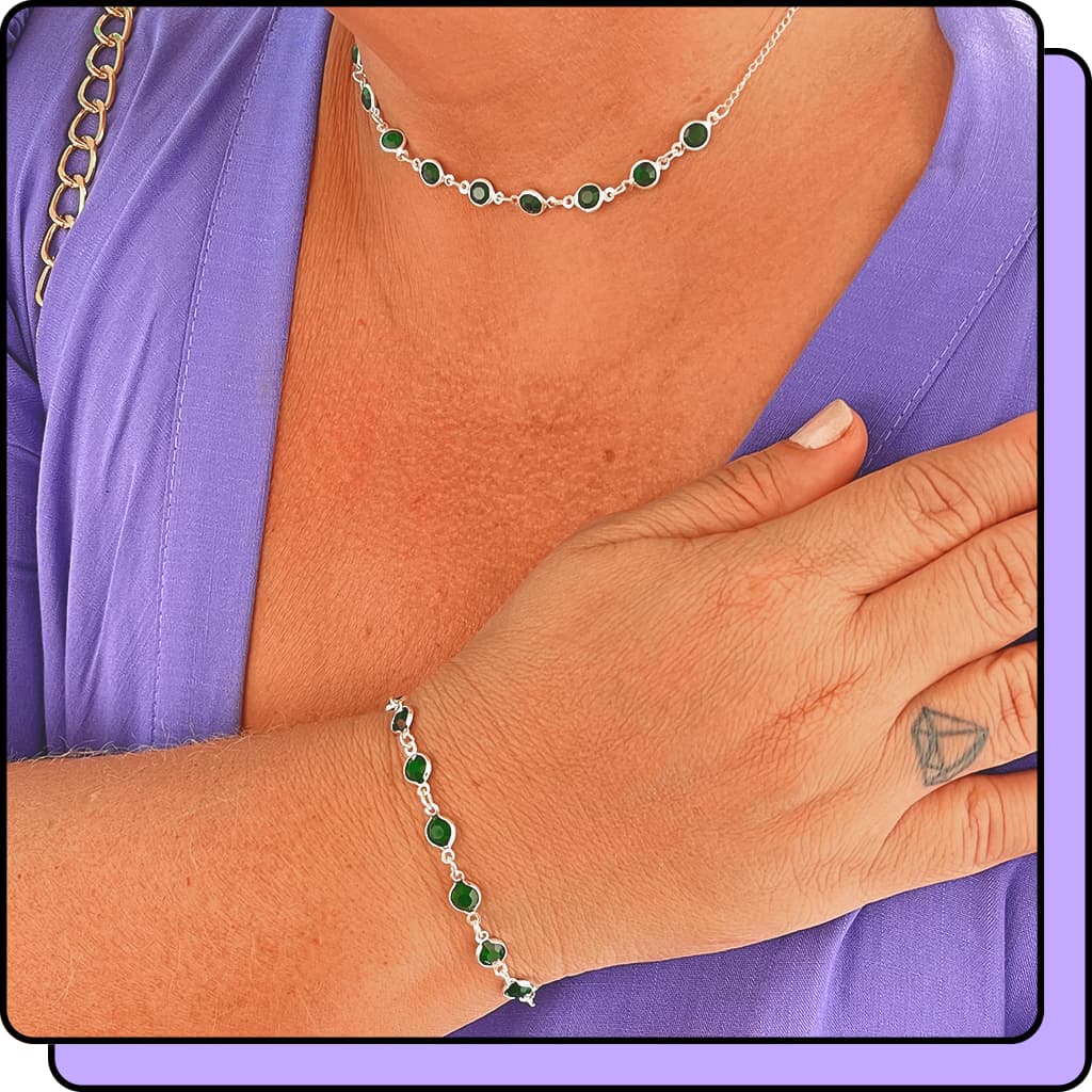 Colar Prata 925 Chocker Pulseira Esmeralda Colares Feminino Banhada