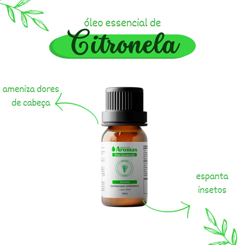 Óleo Essencial de Citronela Paraíso dos Aromas 10ml para Aromaterapia | Ideal para uso em difusores e humificadores