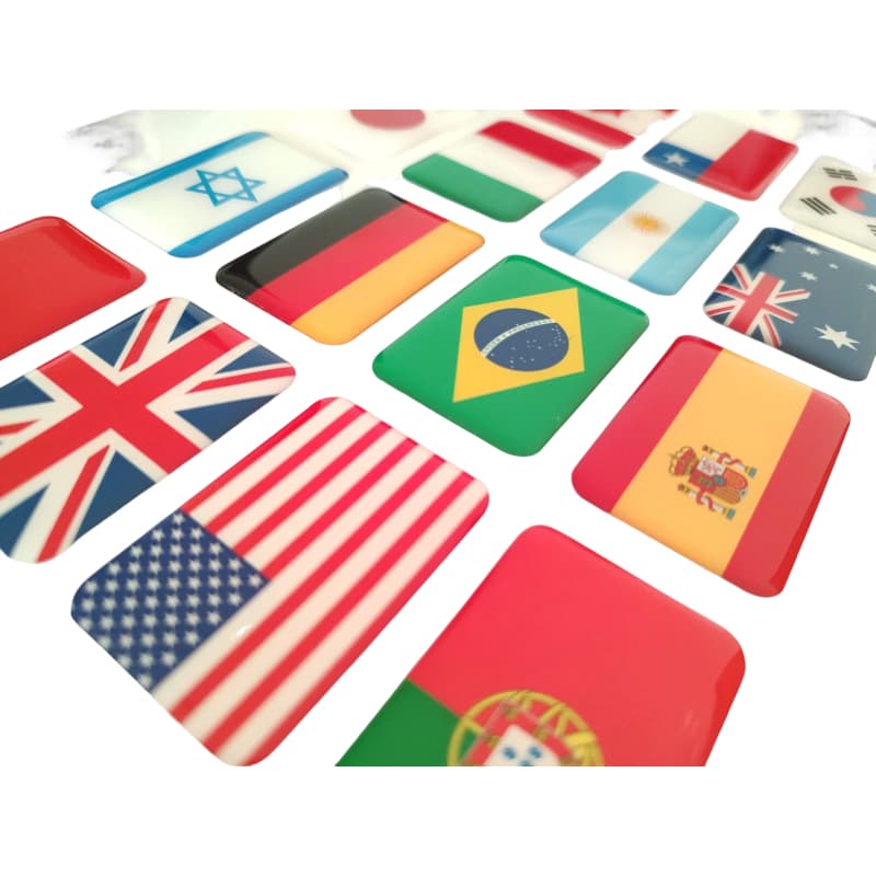 KIT 08 UNIDADES ADESIVO RESINADO BANDEIRA DE PAÍSES CARRO MOTO NOTEBOOK (6 x 4 cm)