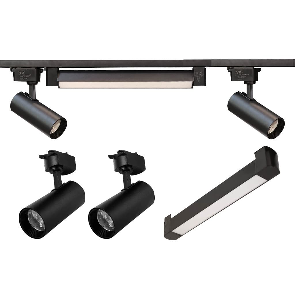 Kit Trilho Eletrificado Preto/Branco 1m+1 Difusa 30w+2 Spot 20w 6500k/4000k/3500k Bivolt
