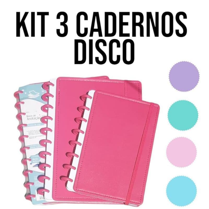 KIT 3 Cadernos de Disco Estilo Inteligente - 2 Tamanho G B5 + 1 Tamanho M A5 / Volta as Aulas /Material Escolar Promoção